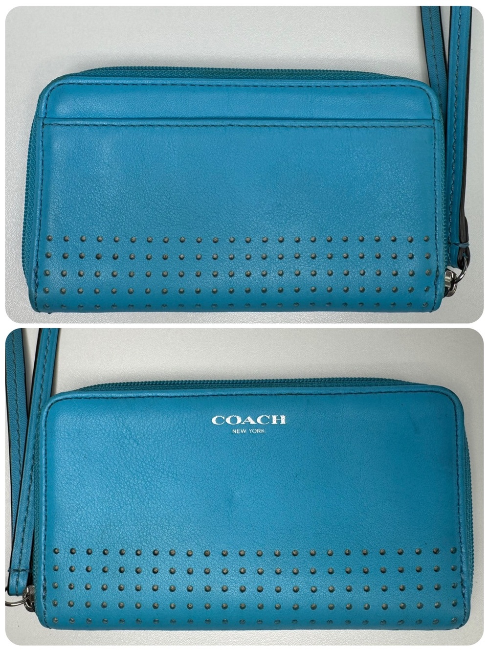 Coach Robins Egg Blue Y2K Vintage Perforated Wallet And Picture Frame Keychain - Picture 3 of 15